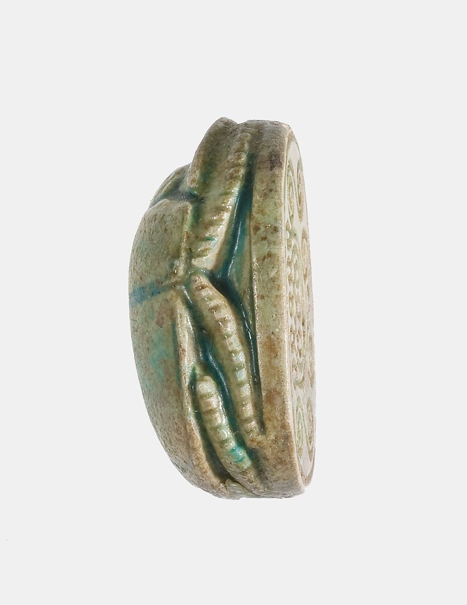 Scarab with Coil and Scrolls Design, Blue glazed steatite