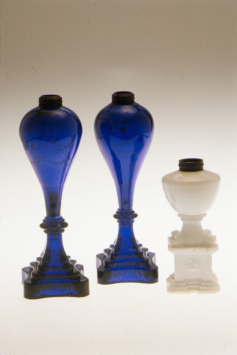 Whale Oil Lamp, Pressed and free-blown glass