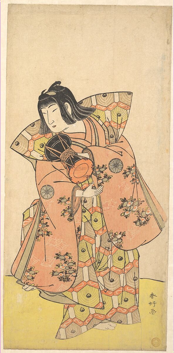 The Actor Nakamura Tomijuro as Bijomaru in the Drama "Kikujido" Shuen no Iwaya", Katsukawa Shunkō (Japanese, 1743–1812), Woodblock print; ink and color on paper, Japan 