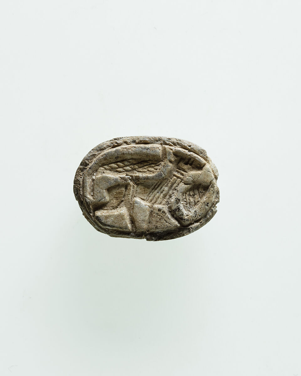 Scarab with Antelope and Uraei, Glazed steatite 