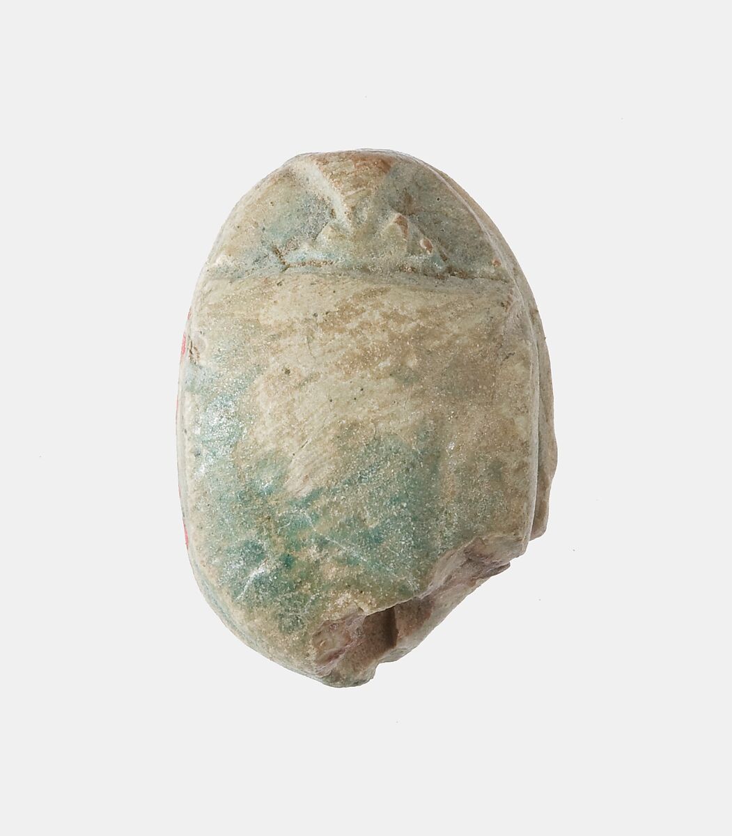 Scarab with the Representation of a Falcon-headed Figure Between Uraei, Green glazed steatite
