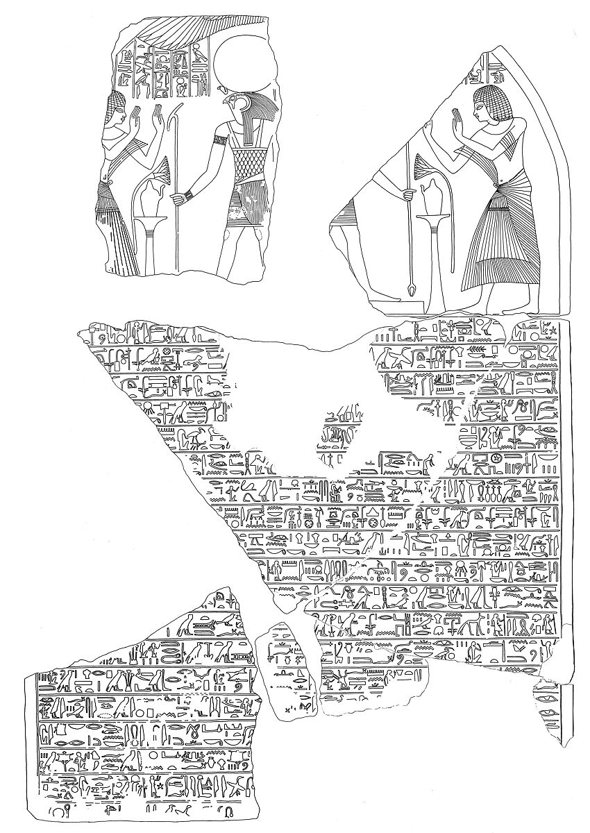 Stela fragment depicting Pay adoring Re-Harakhty, Limestone