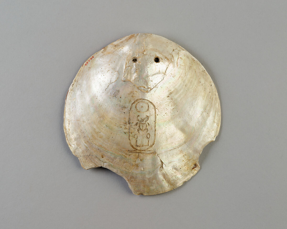Shell Inscribed with the Cartouche of Senwosret I, Shell (Marine), nacre 