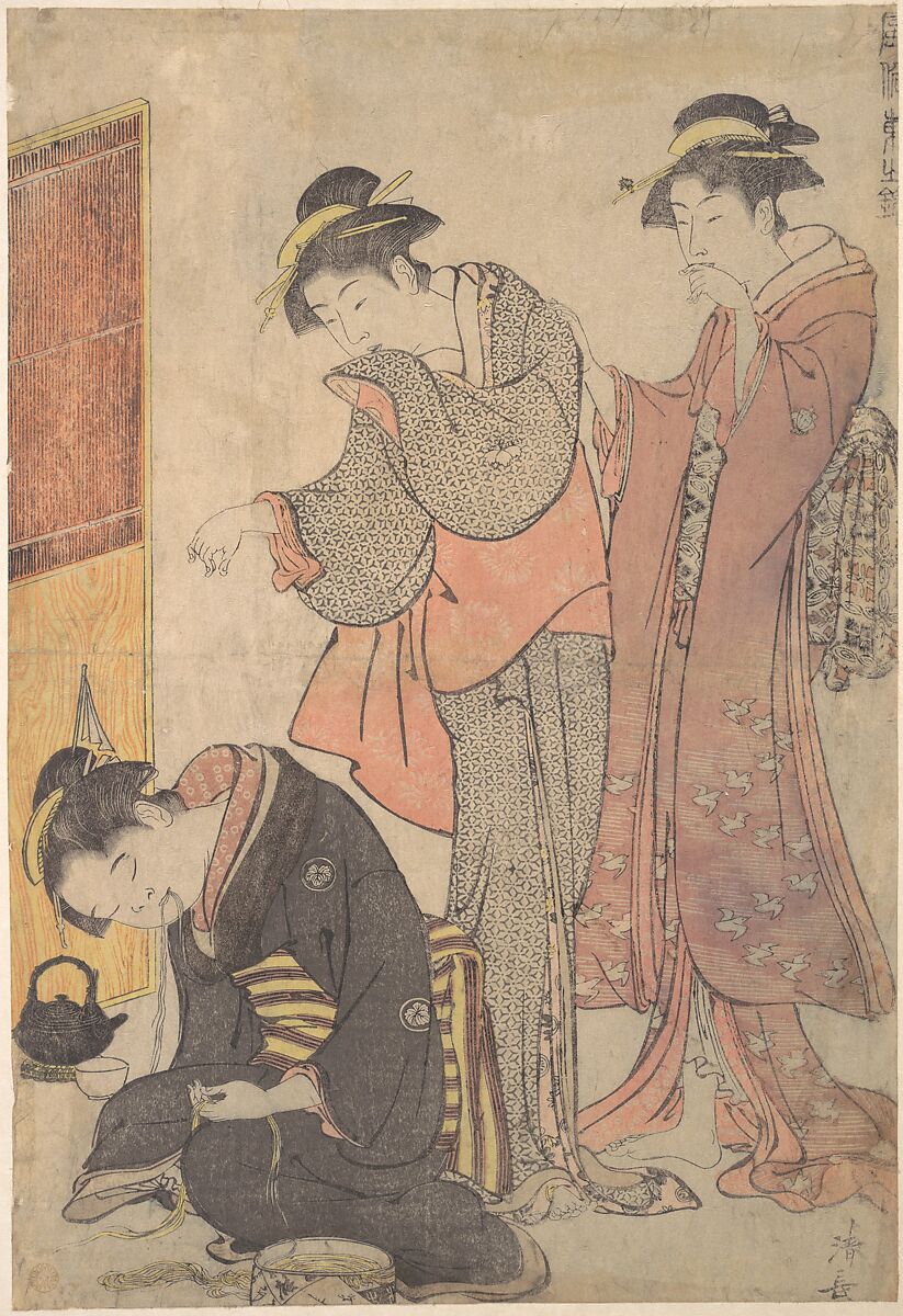 A Practical Joke, Torii Kiyonaga (Japanese, 1752–1815), Woodblock print; ink and color on paper, Japan 