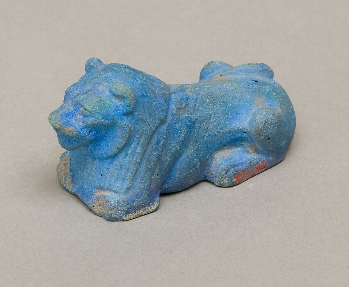 Figure of lion, Egyptian blue 