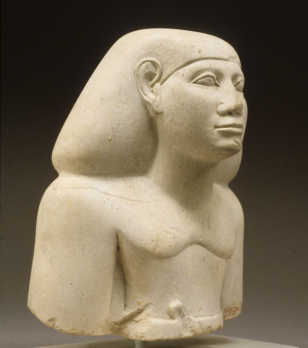 Upper part of male statue, Limestone, paint
