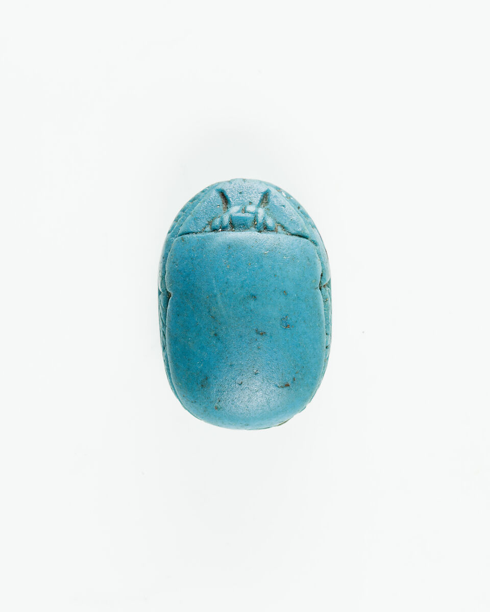 Scarab Inscribed with Hieroglyphs, Dark blue glazed faience