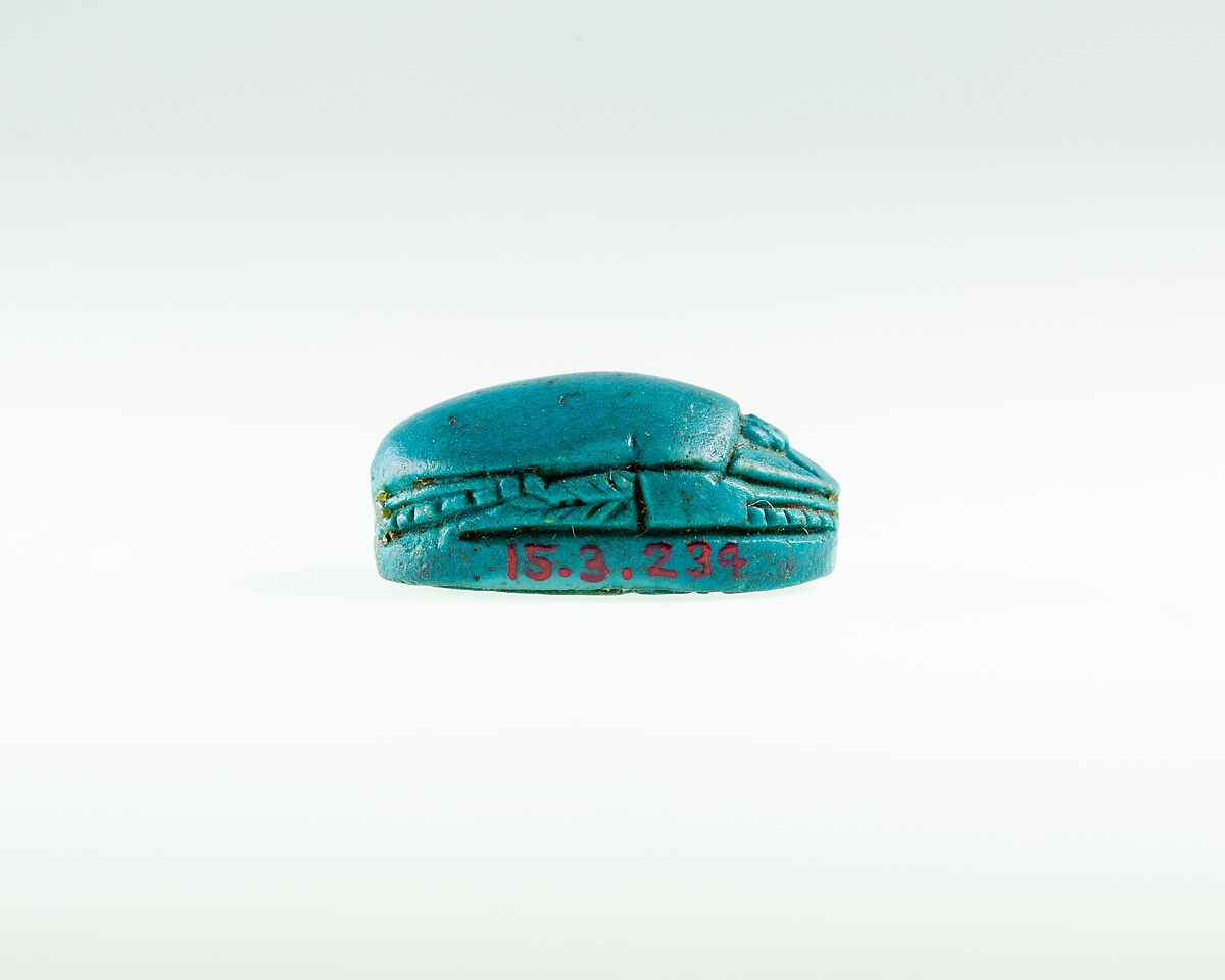 Scarab Inscribed with Hieroglyphs, Dark blue glazed faience