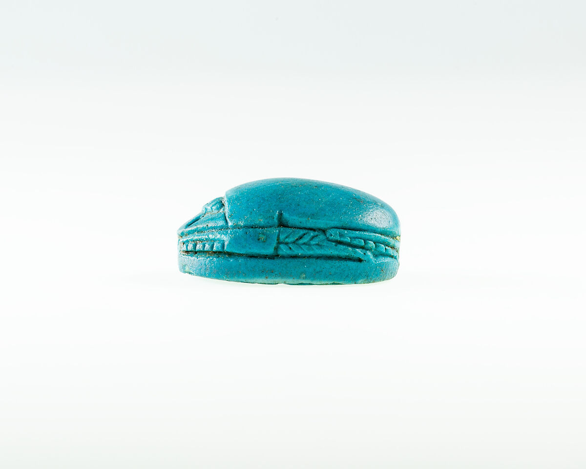Scarab Inscribed with Hieroglyphs, Dark blue glazed faience