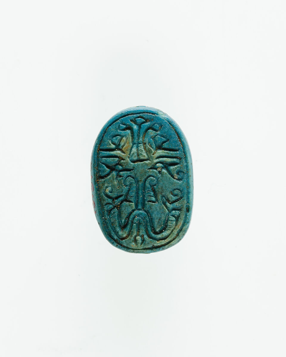 Scarab Inscribed with Hieroglyphs, Dark blue glazed faience 