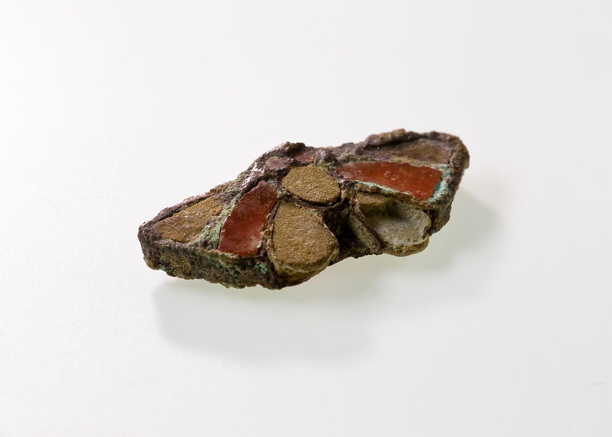 Butterfly amulet, Silver, carnelian, faience