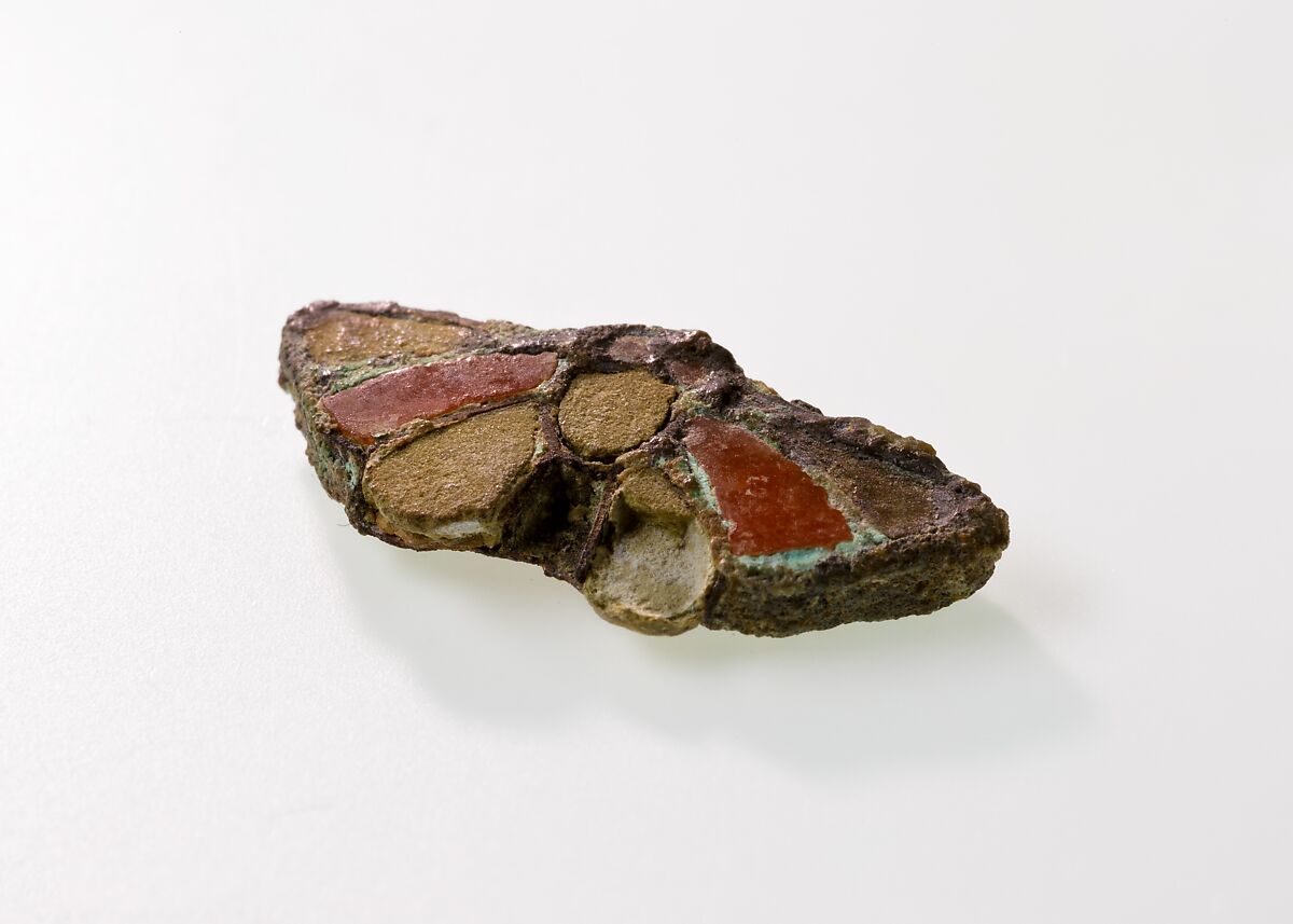 Butterfly amulet, Silver, carnelian, faience