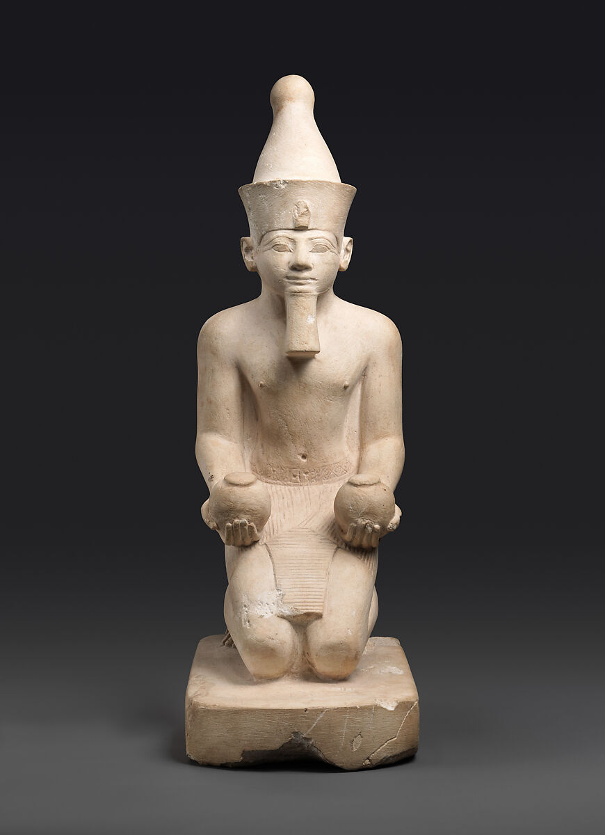 Amenhotep II in the Double Crown, Kneeling and Offering, Limestone 