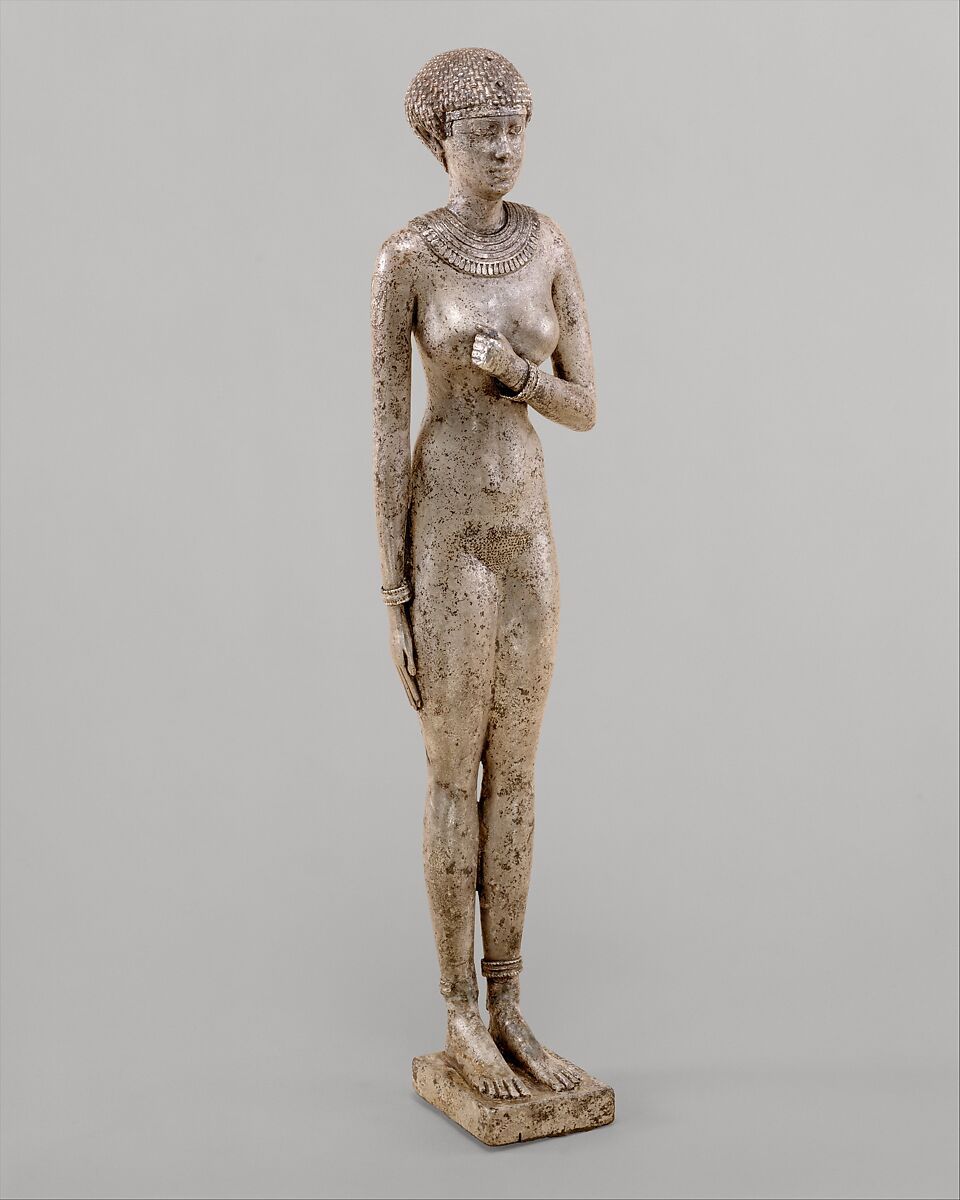 Statuette of a Royal (?)  Woman with the Cartouches of Necho II on her Arms, Silver