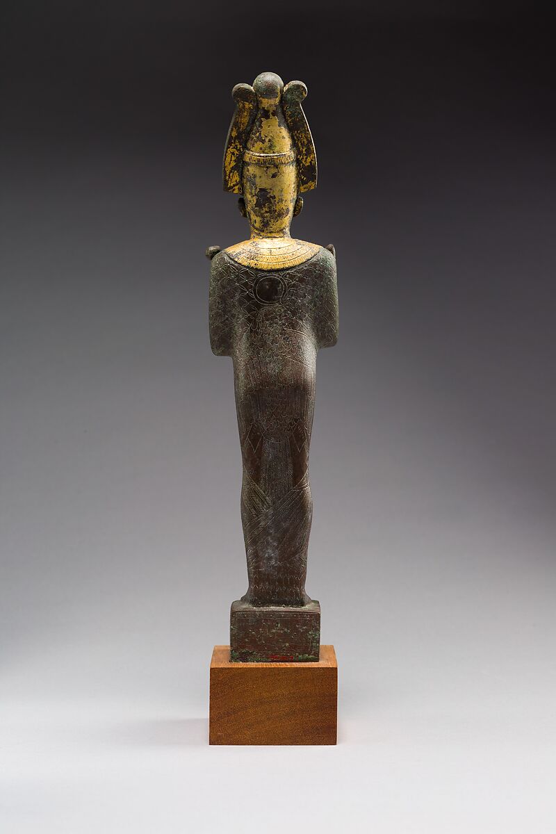 Statuette of Osiris with the epithets Neb Ankh and Khentyimentiu, donated by Padihorpare, Cupreous metal, gold leaf