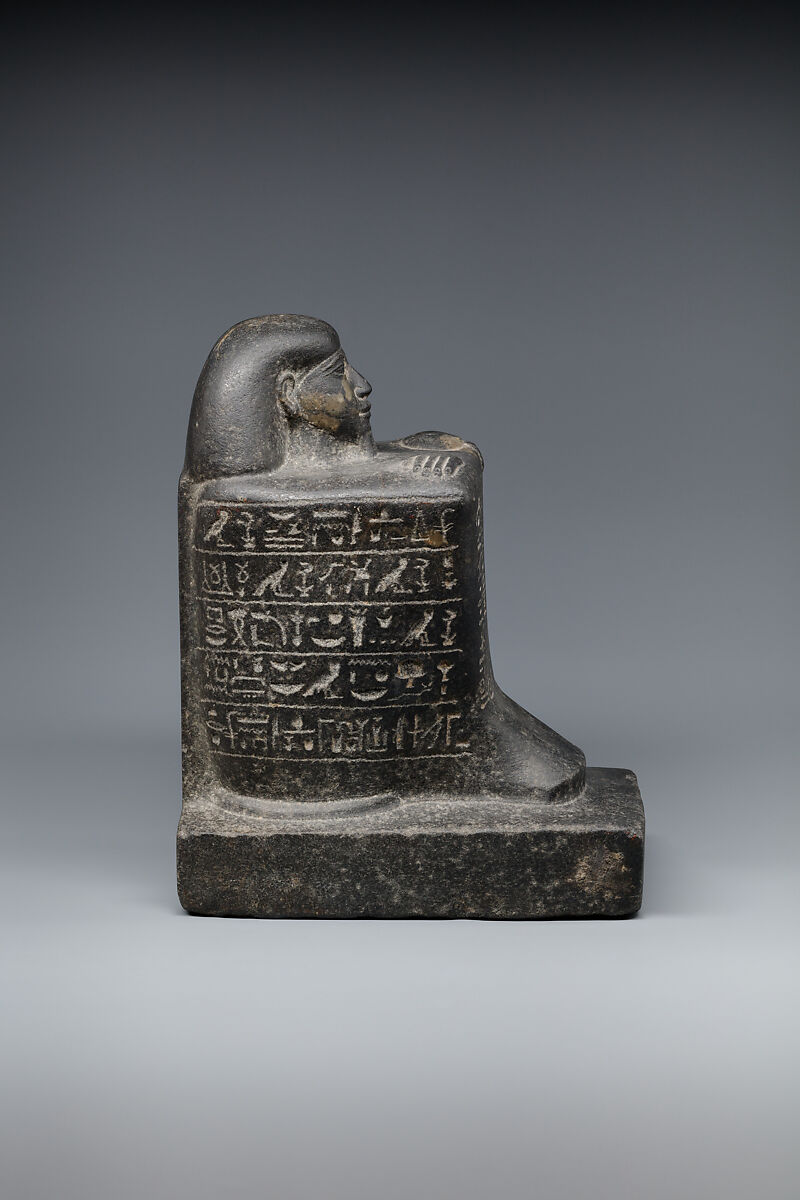 Block Statue of the Scribe of Divine Offerings, Tjaenwaset, son of Harsiese, Dolerite