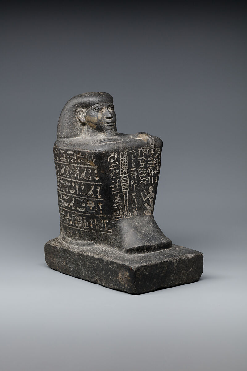 Block Statue of the Scribe of Divine Offerings, Tjaenwaset, son of Harsiese, Dolerite