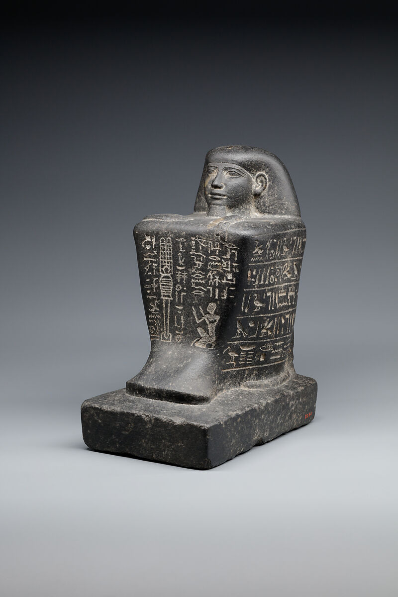 Block Statue of the Scribe of Divine Offerings, Tjaenwaset, son of Harsiese, Dolerite