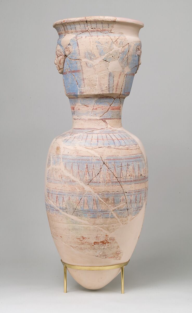 Storage Jar Embossed with the Hathor Emblem, Pottery, slip, paint