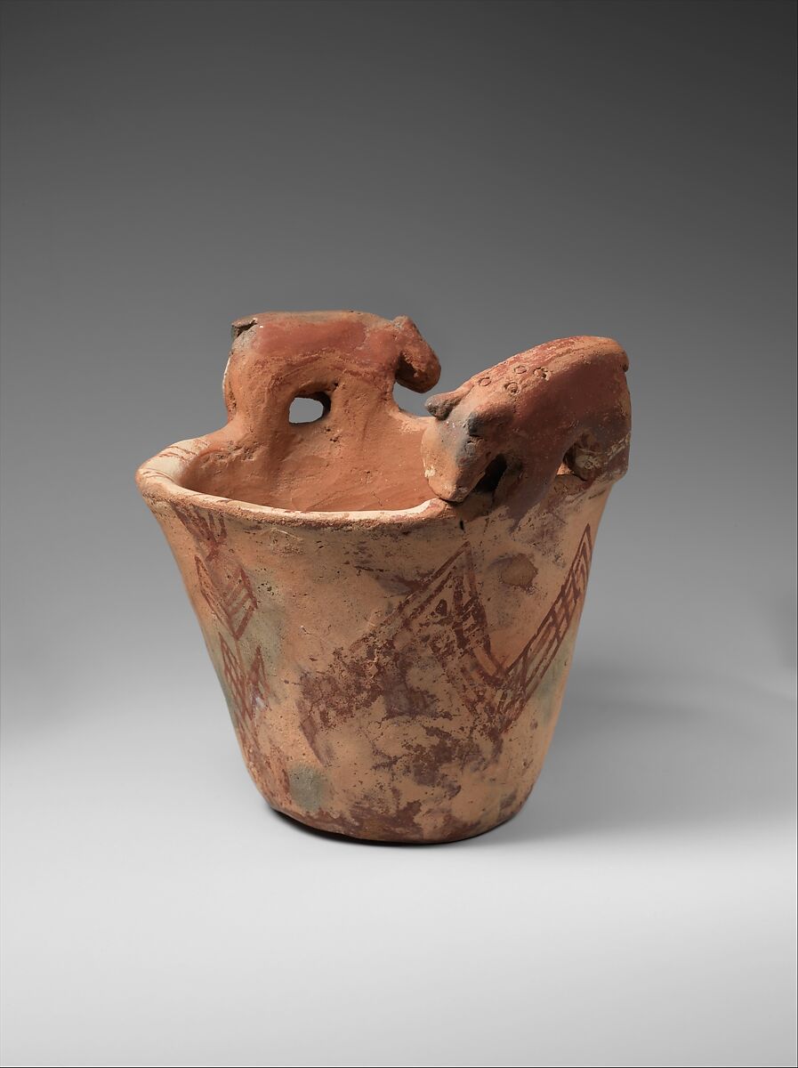 White cross-lined ware beaker with hippos, Pottery, paint 