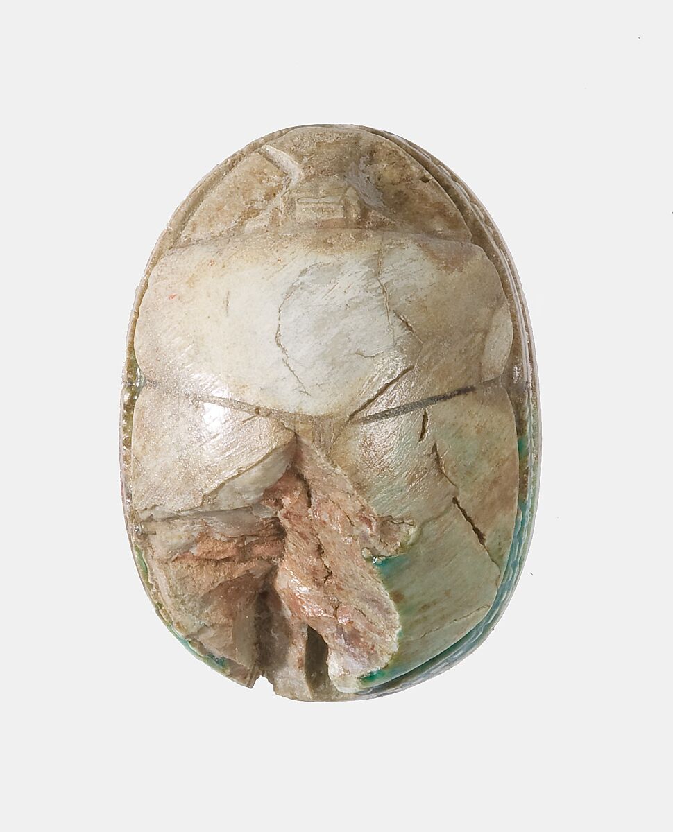 Scarab Decorated with Loops, Steatite, traces of blue glaze