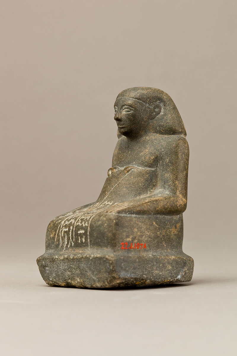 Offering table with statuette of Sehetepib, Limestone table; greywacke statuette