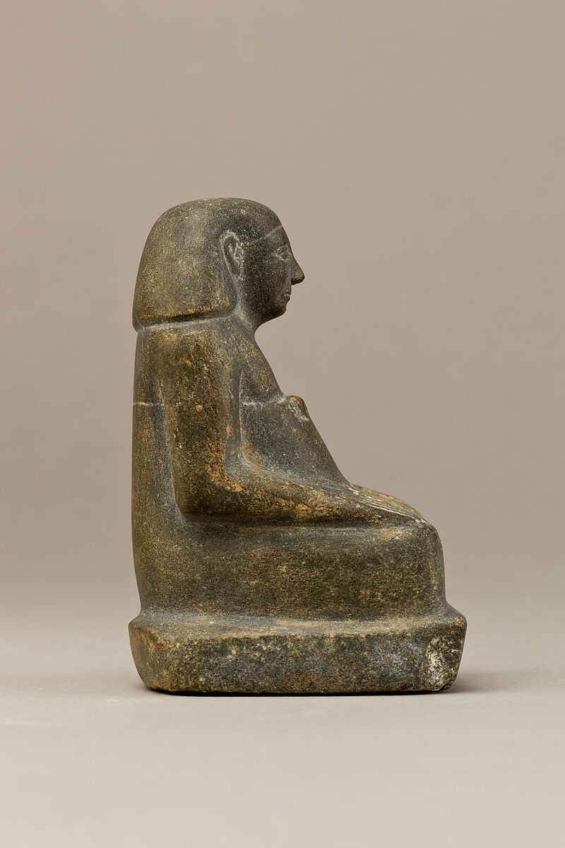 Offering table with statuette of Sehetepib, Limestone table; greywacke statuette