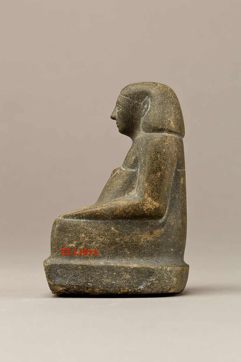 Offering table with statuette of Sehetepib, Limestone table; greywacke statuette