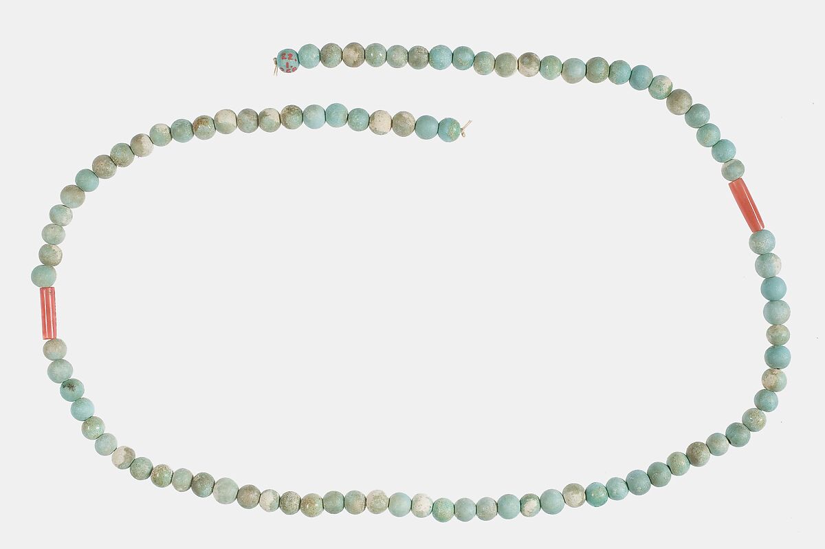 Necklace, Blue faience, carnelian 