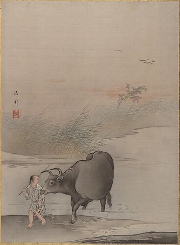 Boy with Cow at the River's Edge
