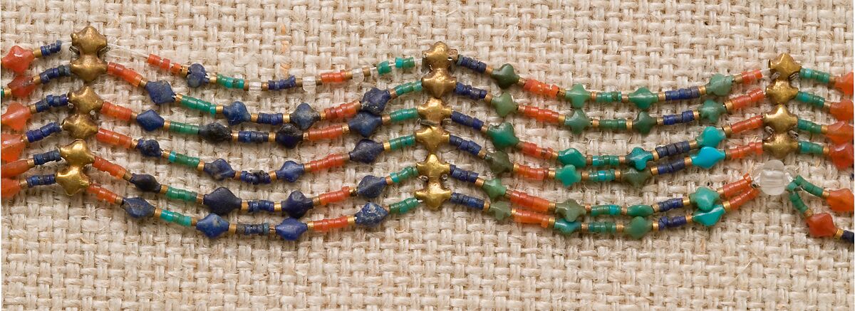 Acacia Bead Girdle of Senebtisi, Gold, carnelian, turquoise, lapis-lazuli, also possibly ivory (restored), crystal