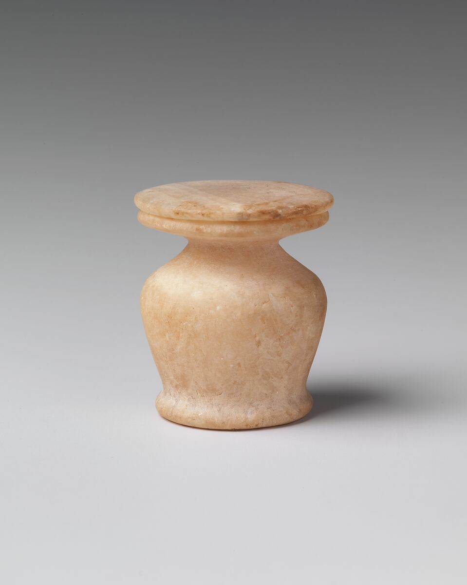 Kohl Jar and Lid, Travertine (Egyptian alabaster) 