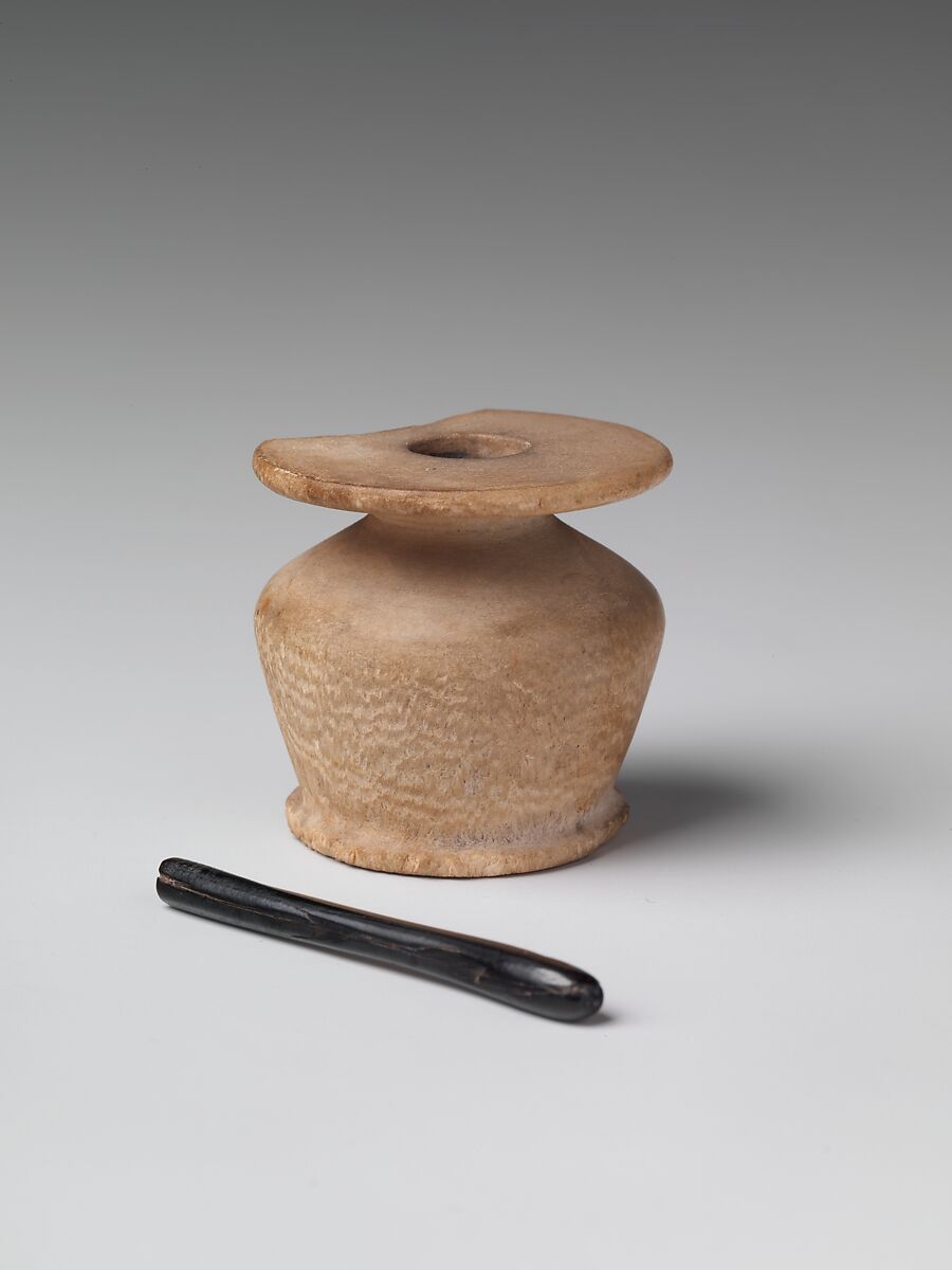 Kohl Jar and Stick, Travertine (Egyptian alabaster); Hematite 