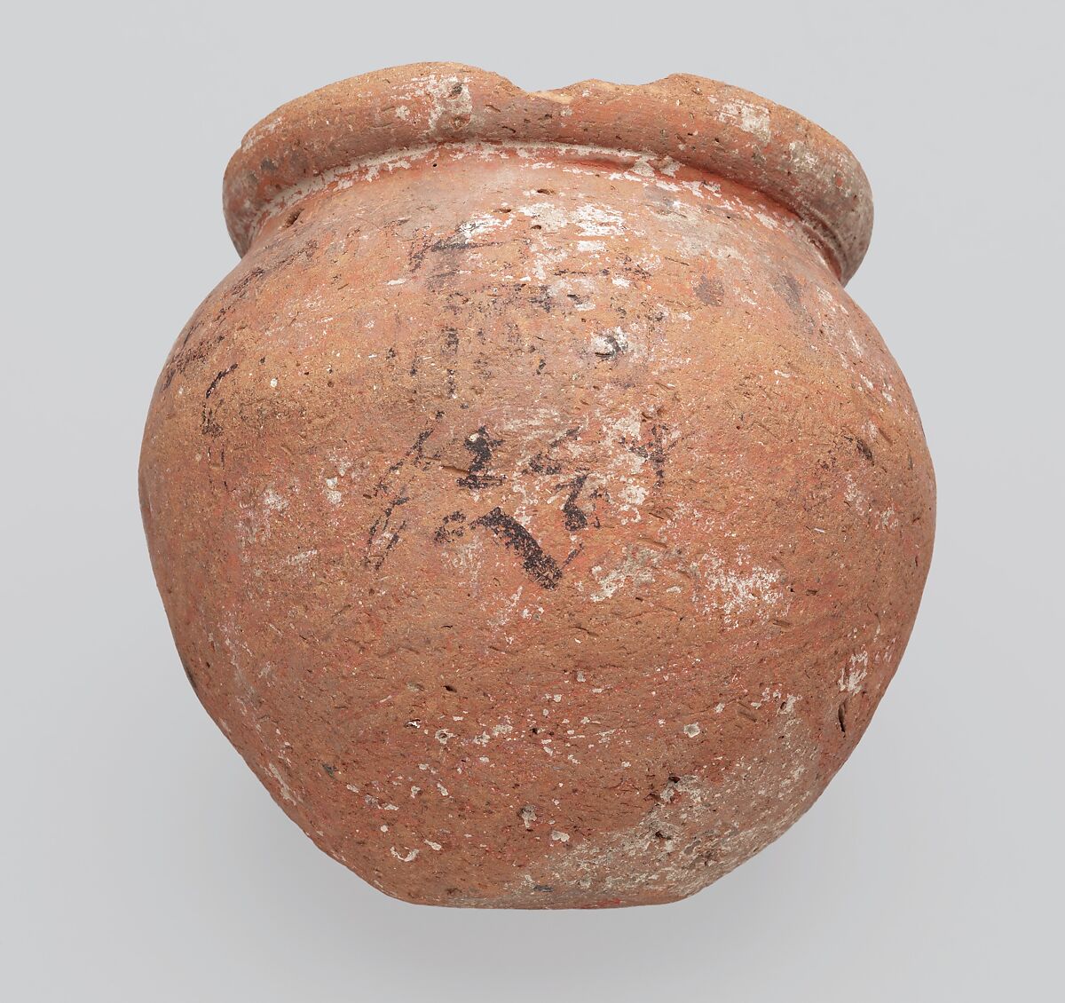 Jar With Hieratic Inscription, Pottery (rough red, originally whitewashed), paint