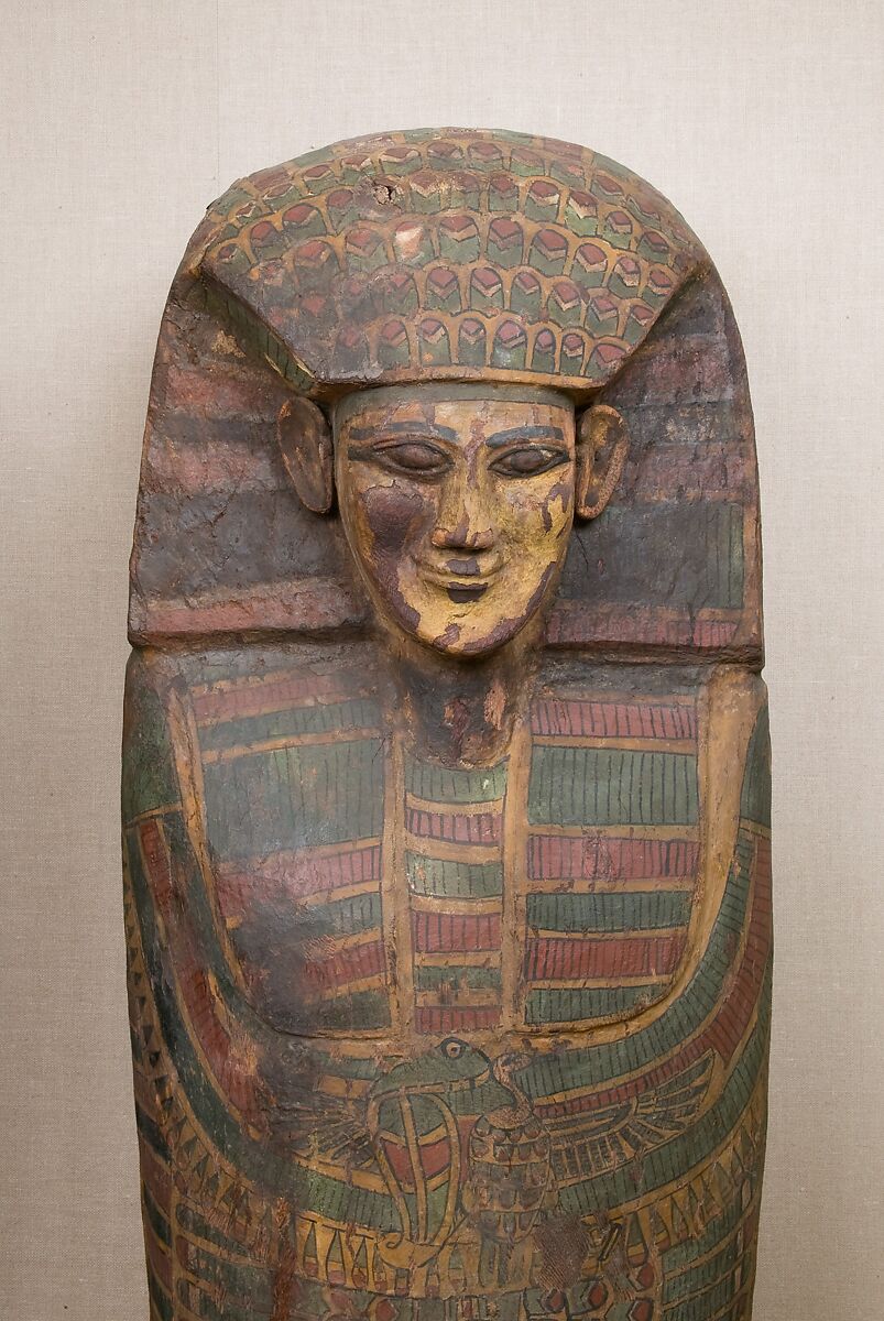 Rishi coffin, Wood (ficus sycomorus), stucco, paint