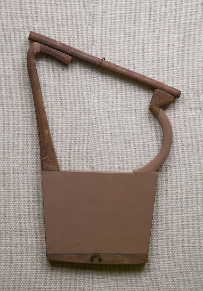 Partially Restored Oblique Lyre, Wood (frame), bronze or copper alloy, (staple)<br/>Bronze