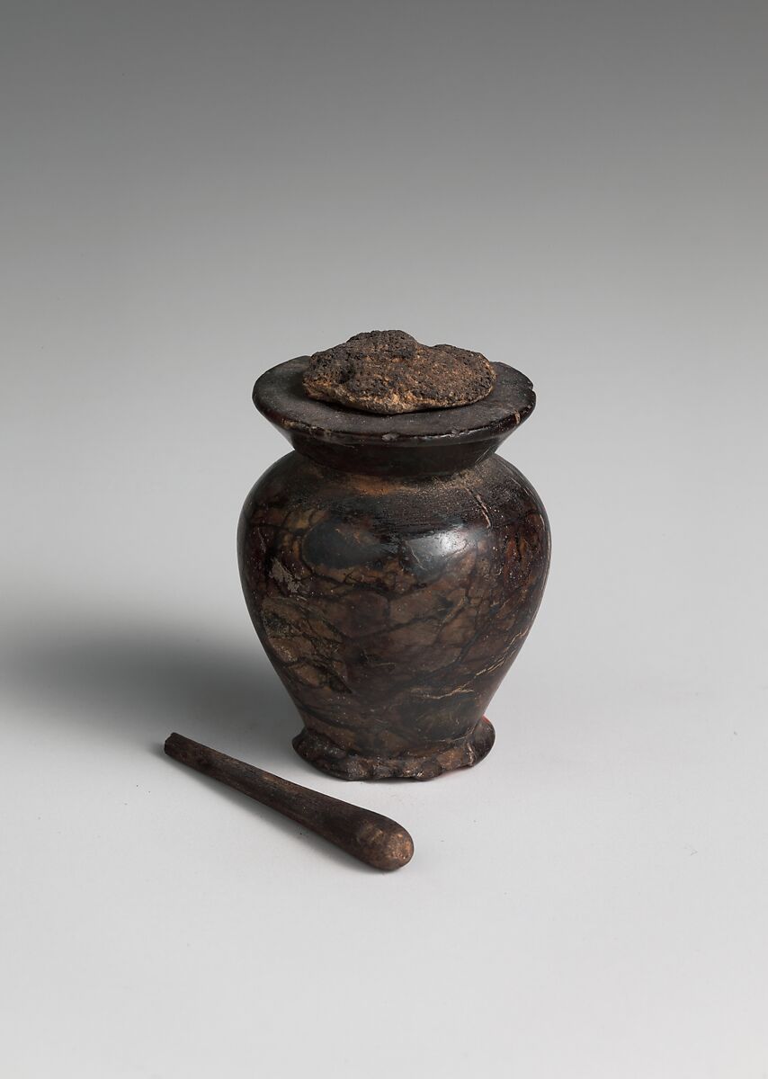 Kohl Jar with a Cloth Stopper, Serpentinite (?), linen stopper wad 
