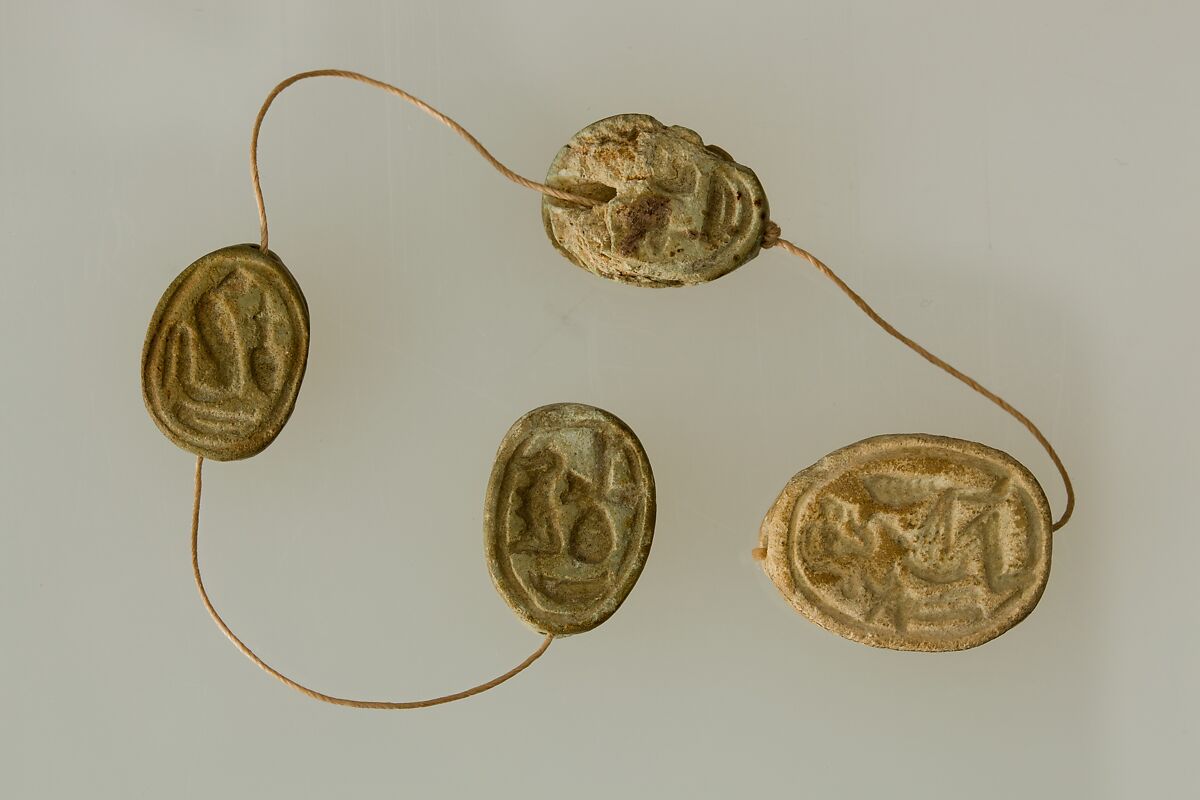 Group of Four Scarabs, Faience, Paste 