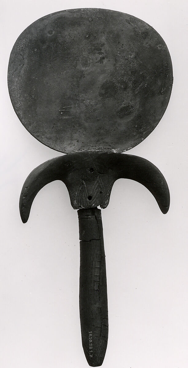 Mirror, Wood (handle); Bronze or copper alloy (mirror) 