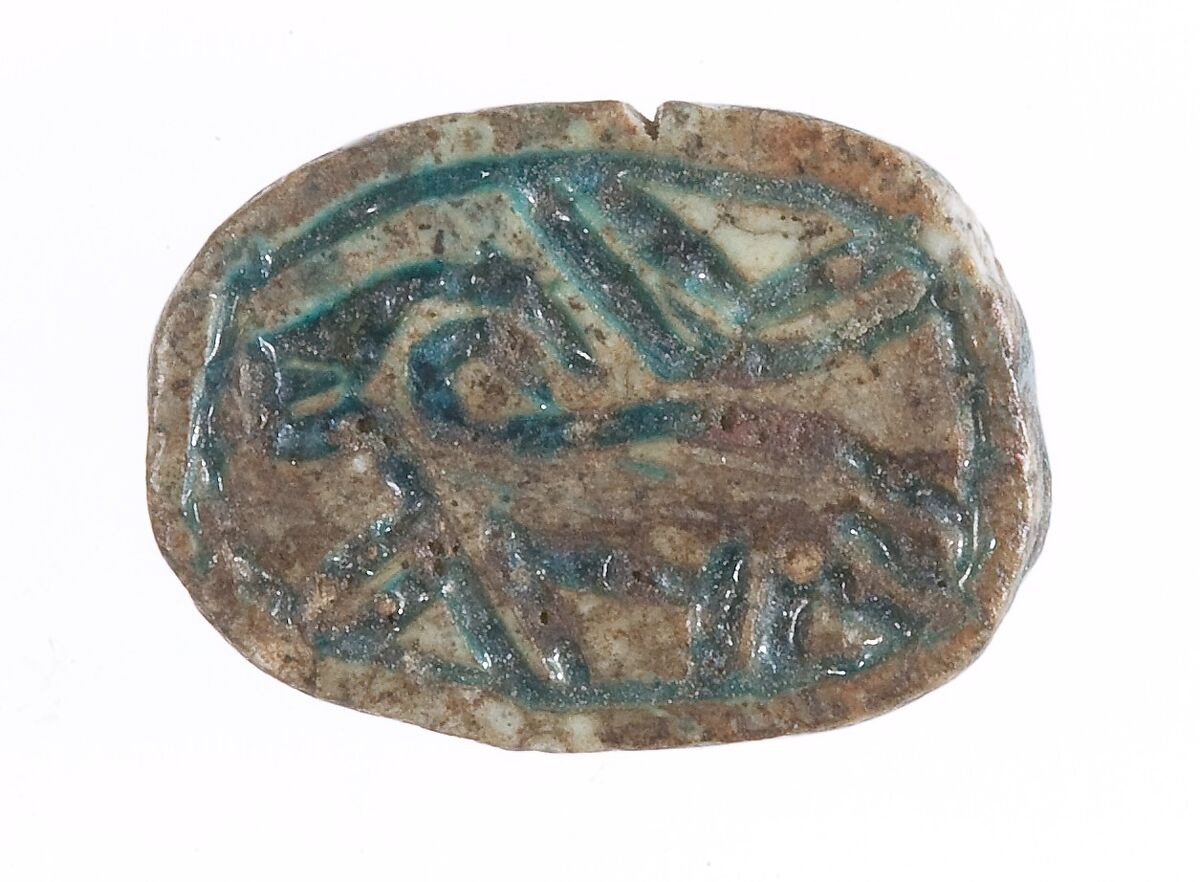 Scarab with device of an antelope, Blue glazed steatite 