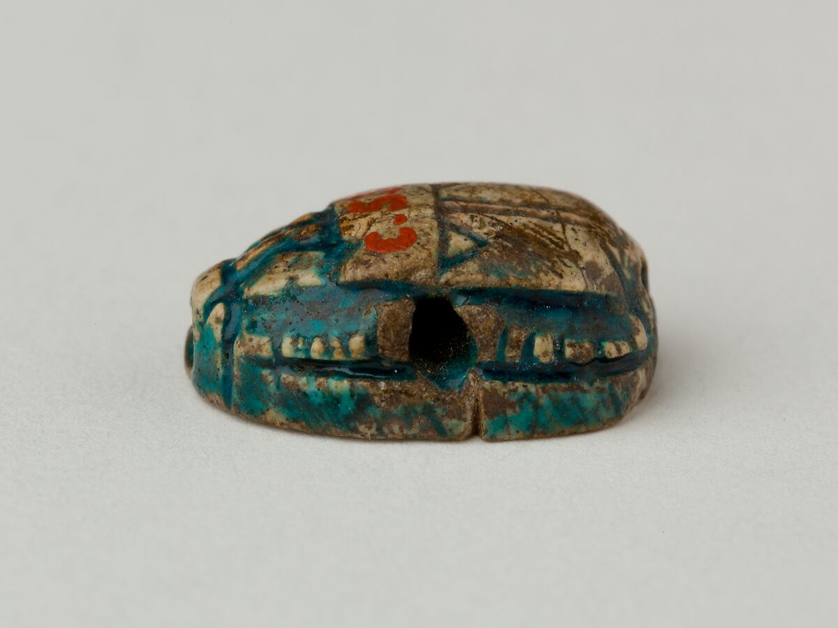 Scarab with device of an antelope, Blue glazed steatite