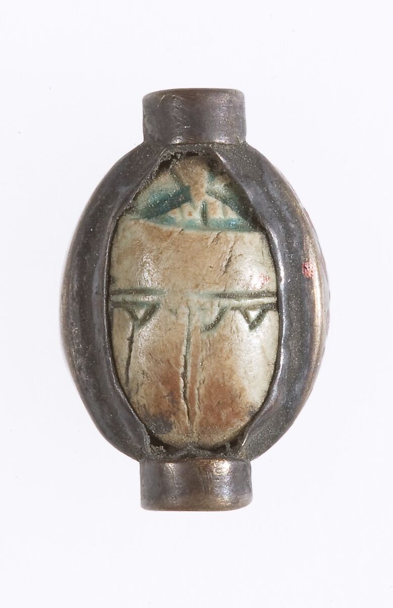 Scarab Mounted in a Ring Bezel, Glazed steatite, electrum