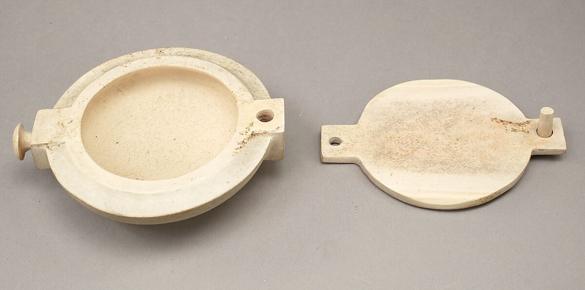 Cosmetic Box with a Swivel Top, Ivory, Egyptian Blue