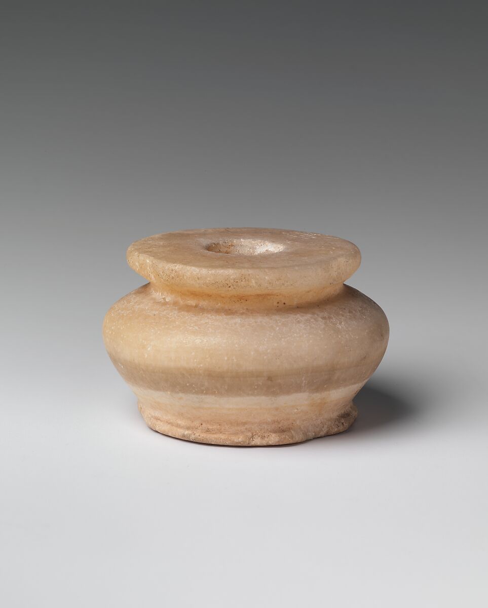 Kohl jar, Travertine (Egyptian alabaster) 