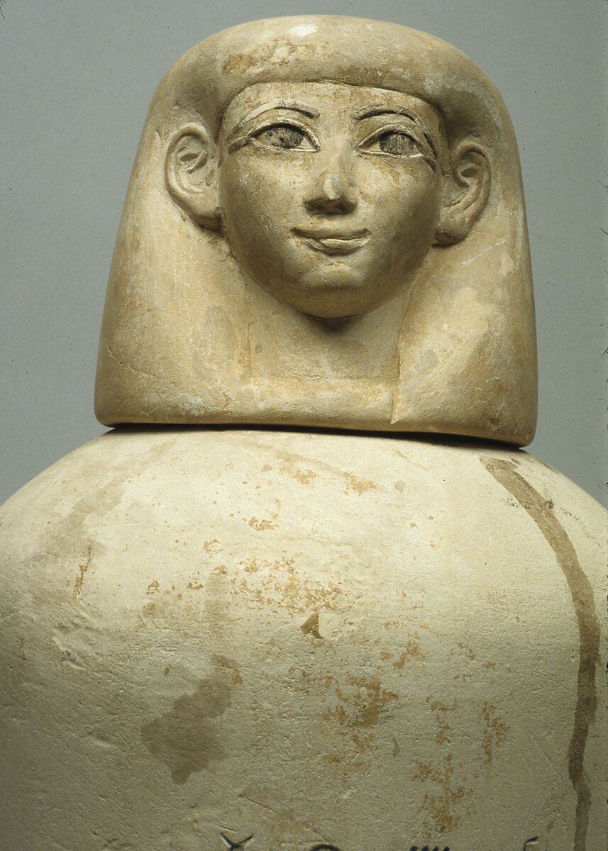 Canopic Jar of Manuwai, Limestone, blue paste
