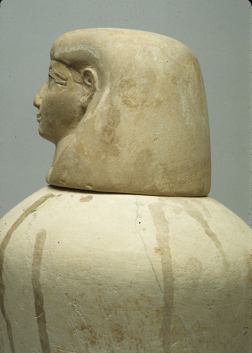 Canopic Jar of Manuwai, Limestone, blue paste