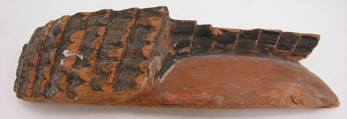 Fragment from the head of a statue, Coniferous wood (Cedar), black paint 