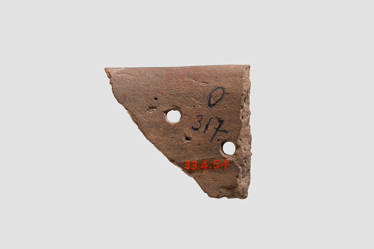Pottery sherd with repair holes, Pottery