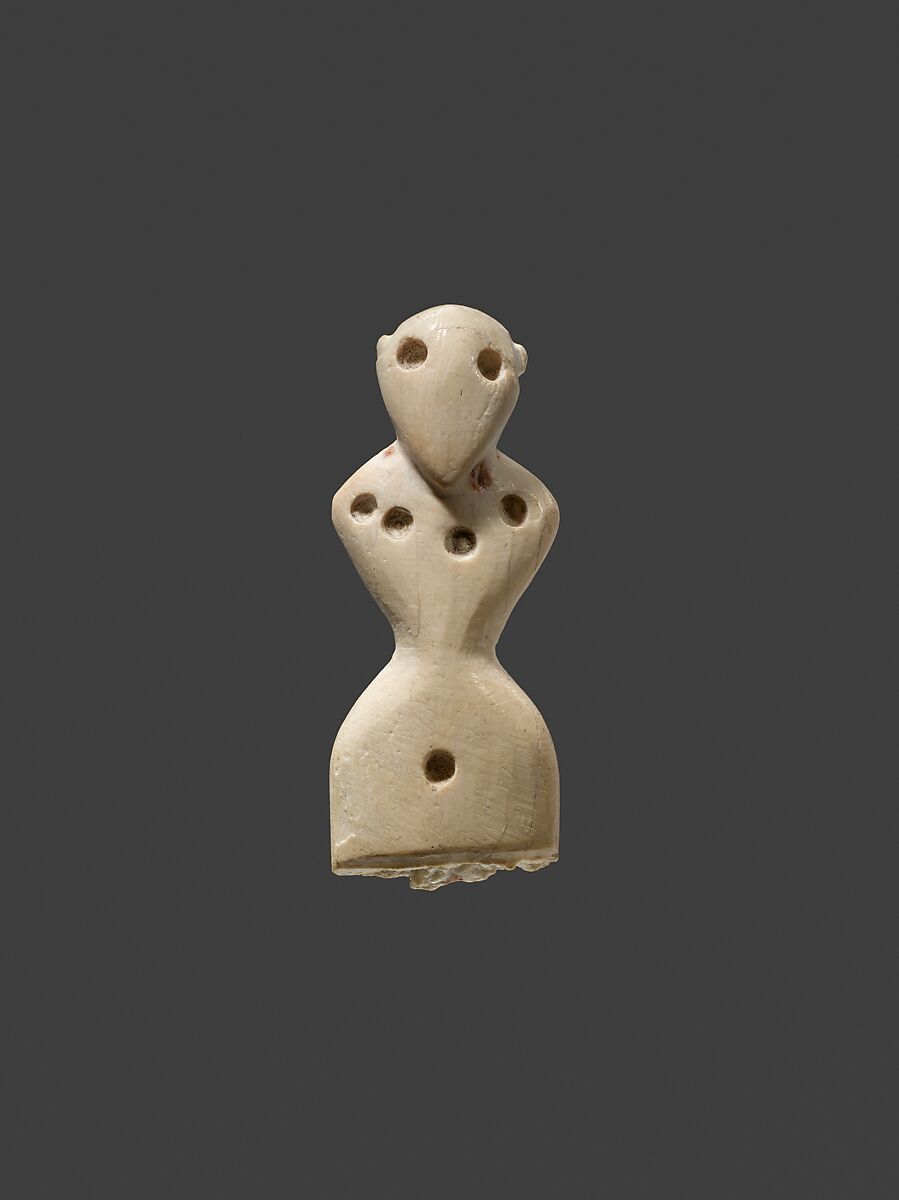 Female figurine wearing necklace, Bone 