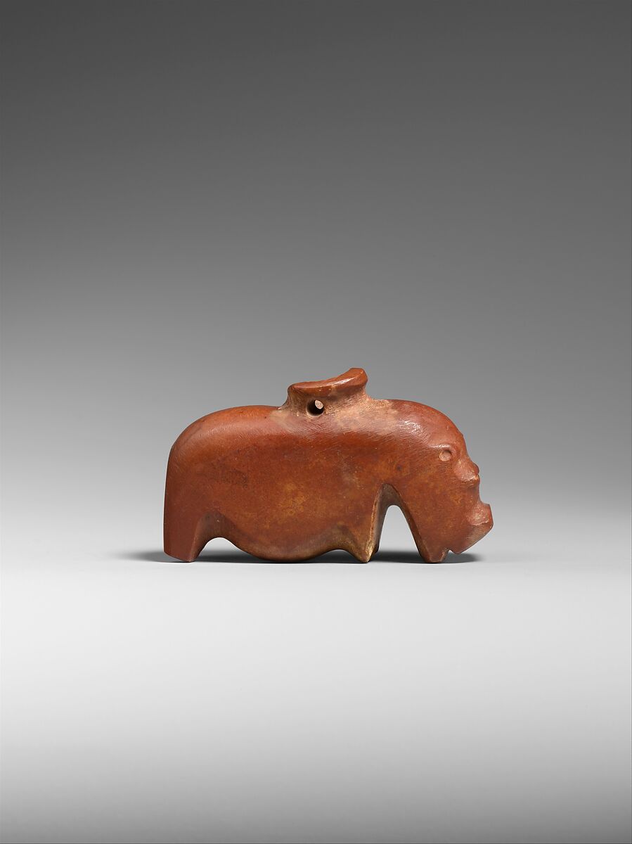 Hippopotamus amulet, Limestone (pink)